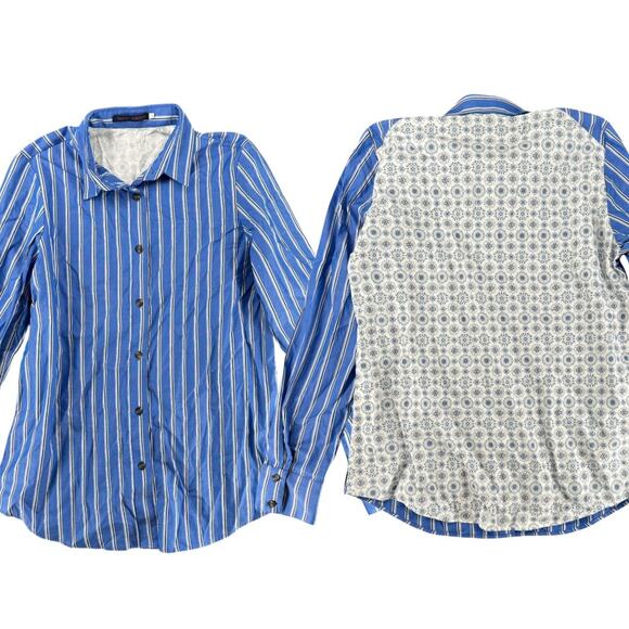 Harvey Faircloth Women's Button Down Boyfriend Shirt Striped Paisley Size 6 Boho - Picture 1 of 6